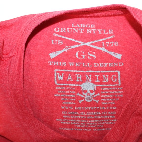 GRUNT STYLE T-Shirt Mens Size Large Red American Flag Short Sleeve Cotton Crew - Picture 10 of 10